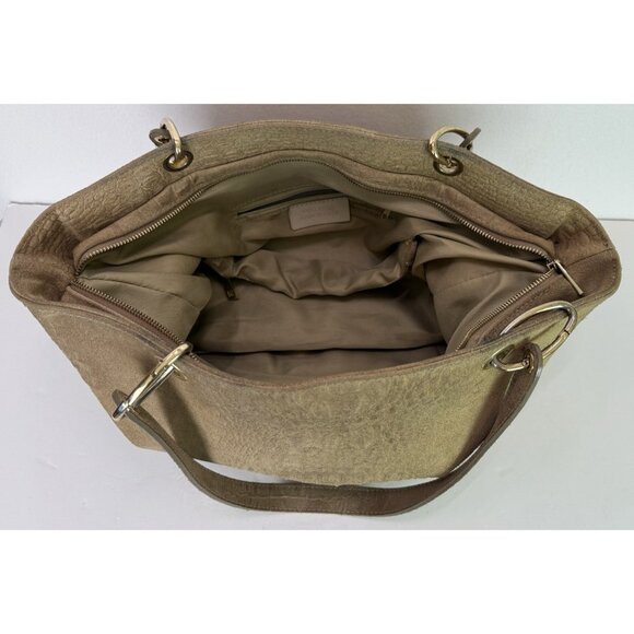 Vera Pelle Large Tote Leather and Suede‎ Crocodile Embossed Bag Purse Tan GUC - Picture 5 of 16